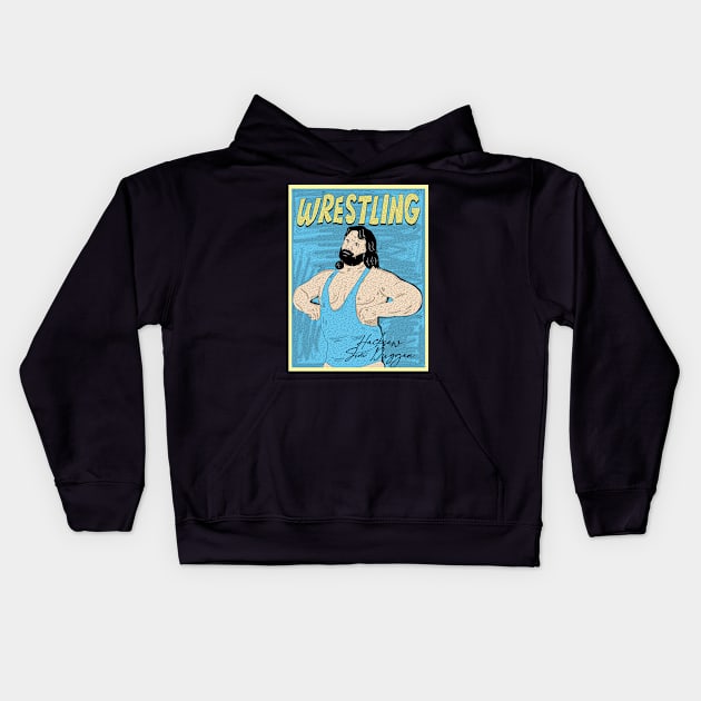 Artwork Hacksaw Jim Duggan Pro Wrestling Kids Hoodie by Pinjem Seratus